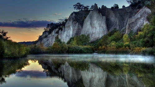 Amazing beautiful lake forest and fog