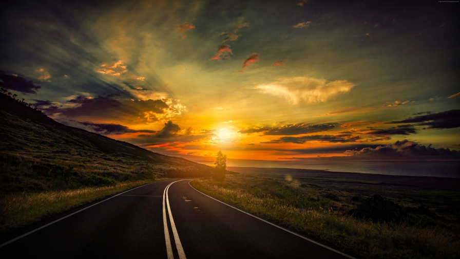 Amazing Beautiful Sunset and Road