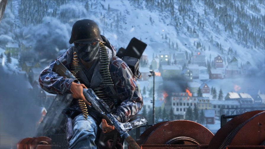 Battlefield 5 Soldier in Mask and Village in Mountain Valley