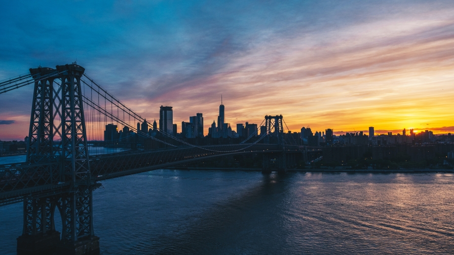 Beautiful Big City and Bridge at Sunset