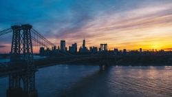 Beautiful Big City and Bridge at Sunset