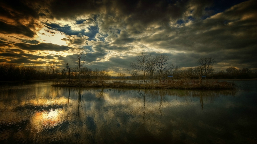 Beautiful Big Lake and Yellow Sunset