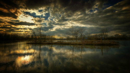 Beautiful Big Lake and Yellow Sunset