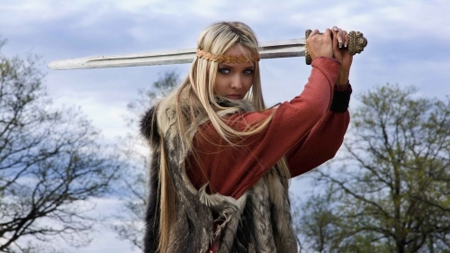 Beautiful Blonde Girl Warrior with Sword