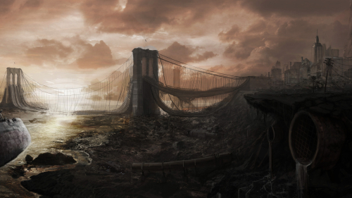 Beautiful Destroyed City and Bridge