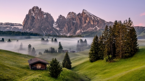 Beautiful Dolomite Alps in Italy and Fog