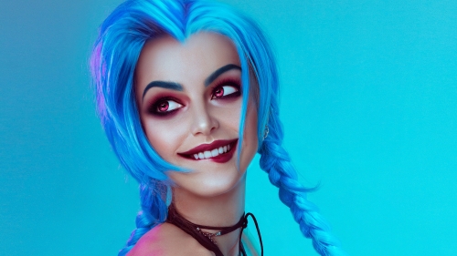 Beautiful Funny Teen Girl with Blue Hair