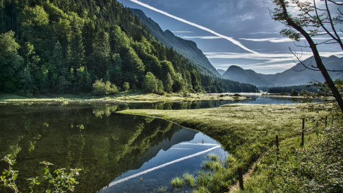 Beautiful Green Forest in Mountain Valley and River