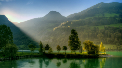 Beautiful Lake Green Forest and Mountains