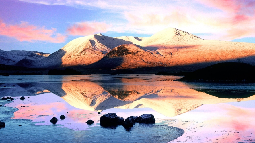 Beautiful Lake Sunset and Mountains