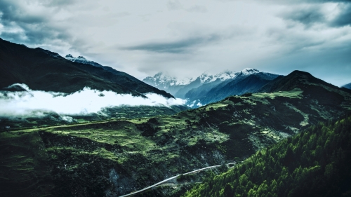 Beautiful Mountain Valley and Fog