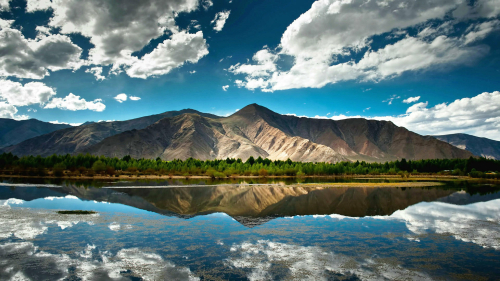 Beautiful Mountains Lake and Clouds in Sky