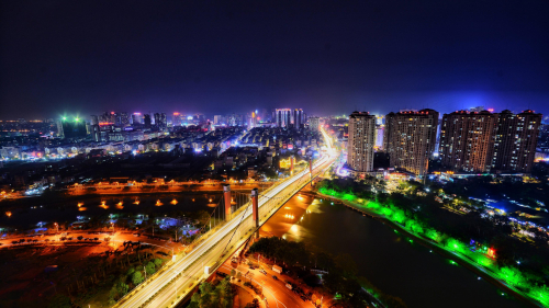 Beautiful Night City and Bridge with Lights