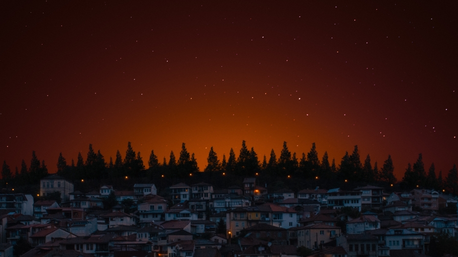 Beautiful Night City and Orange Sky