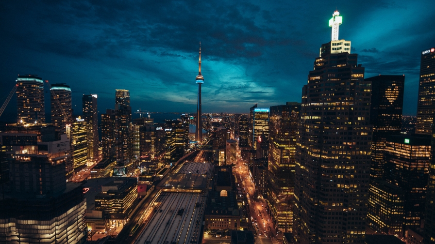 Beautiful Night City and Skyscrapers with Lights