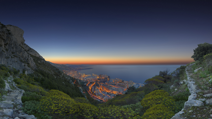 Beautiful Night City in Bay and Sea