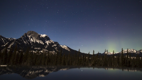 Beautiful Night Mountain Valley and Lake