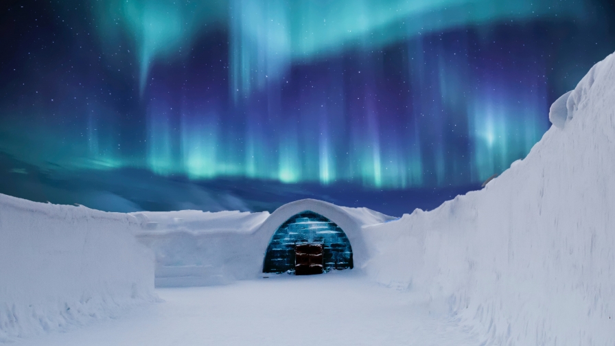 Beautiful Northern Lights and Snow Covered House