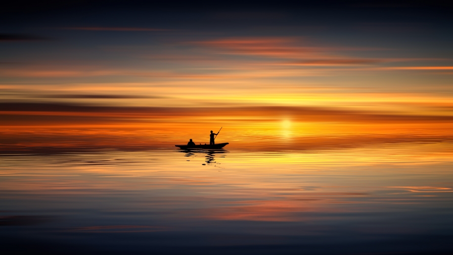 Beautiful Orange Sunset and Boat