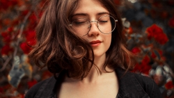 Beautiful Pretty Young Girl in Glasses
