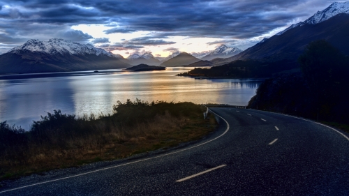 Beautiful Sunset River and Road