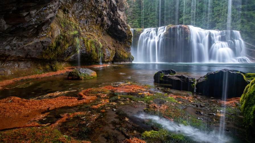 Beautiful Waterfall and Reflection on Lake