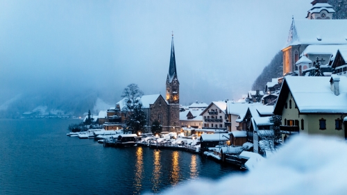Beautiful Winter Lake in Hallstatt