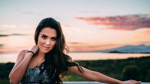 Beautiful Young Girl and Sunset