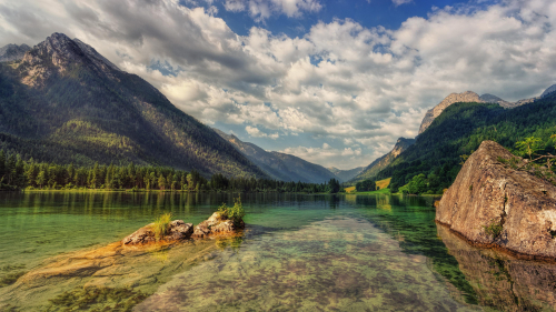 Big Green Lake and Forest in Mountain Valley