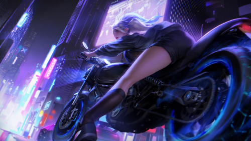 Biker Girl and Neon City