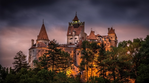 Bran Castle at Night in Romania Tourist Place