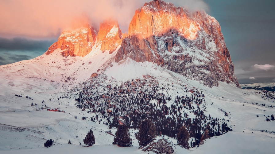 Cloud and Snow on Mountain Slope