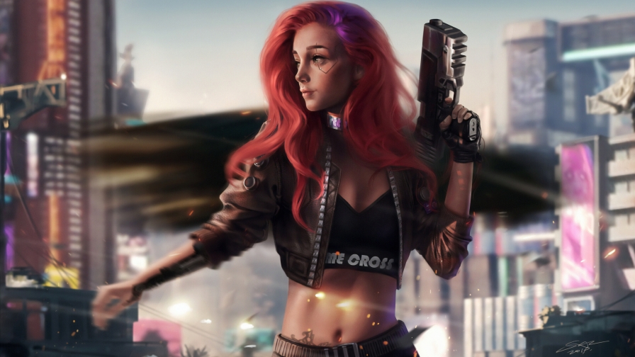 Cyberpunk 2077 Beautiful Armed Girl