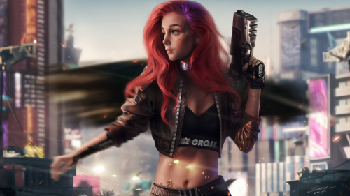 Cyberpunk 2077 Beautiful Armed Girl