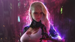 Cyberpunk 2077 Beautiful Blonde Girl Cyborg