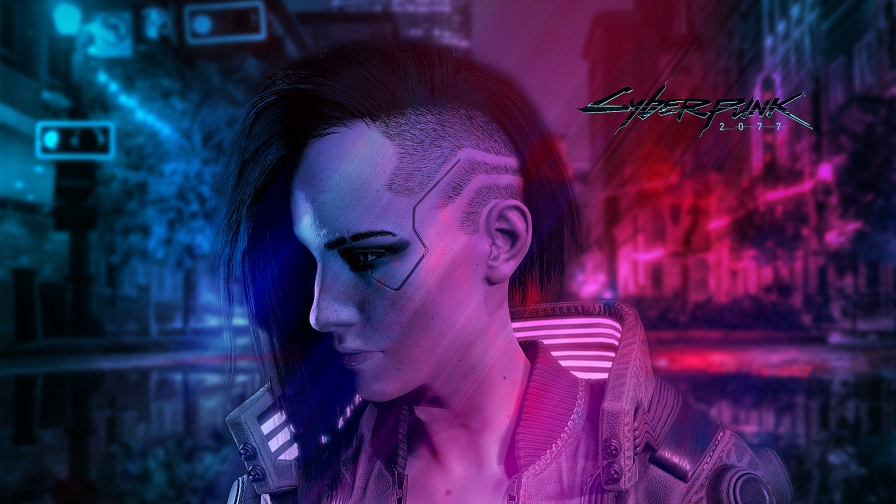 Cyberpunk 2077 Beautiful Girl and Purple Light