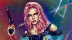 Cyberpunk 2077 Beautiful Girl with Pink Hair