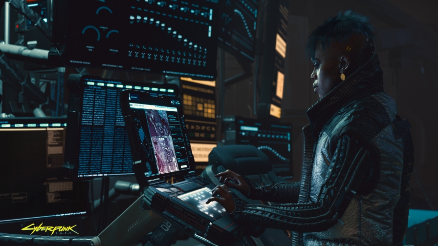 Cyberpunk 2077 Black Girl with Computer