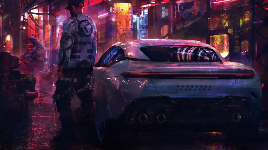 Cyberpunk 2077 Boy with Futuristic Car