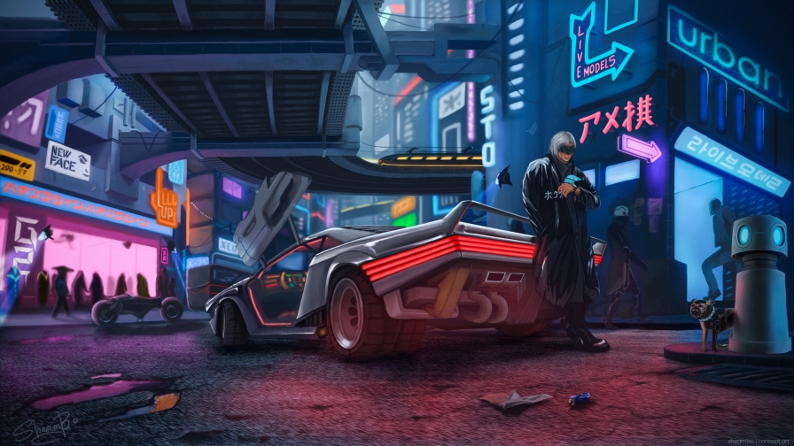 Cyberpunk 2077 Cyborg and Car Artwork