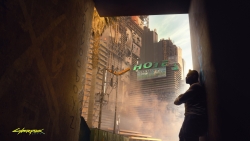 Cyberpunk 2077 Cyborg and Old Hotel