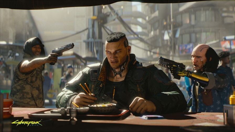 Cyberpunk 2077 Cyborg in Bar and Bandits