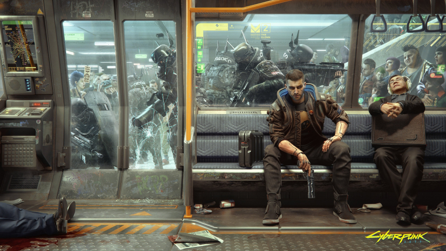 Cyberpunk 2077 Cyborgs and Military in Subway