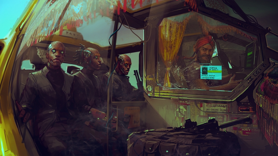 Cyberpunk 2077 Cyborgs in Taxi