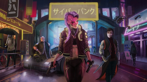 Cyberpunk 2077 Cyborgs on Street Anime Style