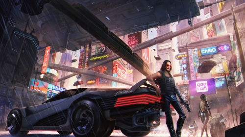 Cyberpunk 2077 Johnny Silverhand with Black Car and Gun