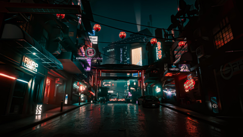 Cyberpunk 2077 Night Street and Lights