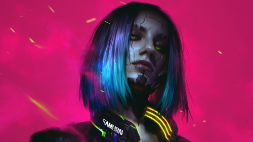 Cyberpunk 2077 Pretty Sexy Girl with Blue Hair