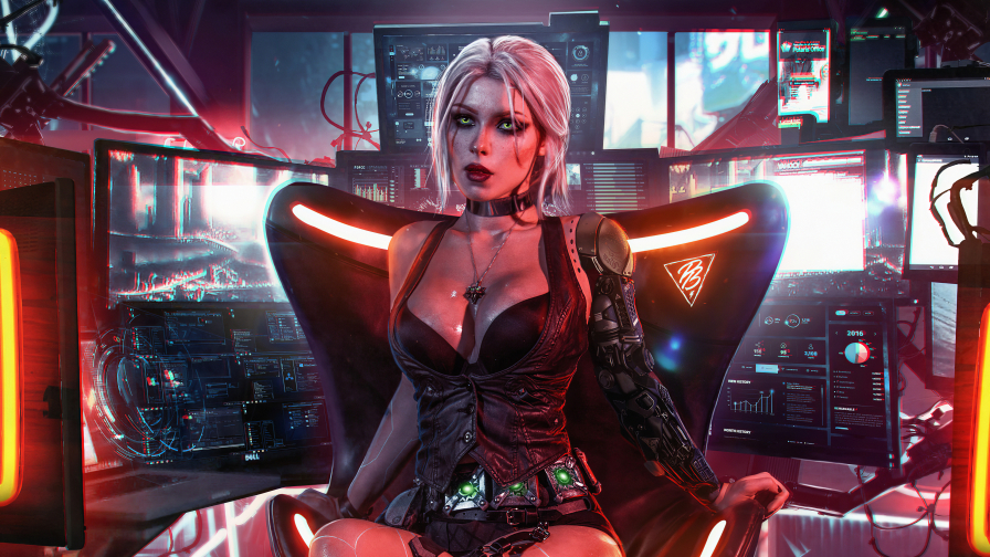 Cyberpunk 2077 Sexy Busty Cyborg Girl