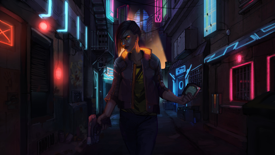 Cyborg Girl V on Streets of Cyberpunk 2077